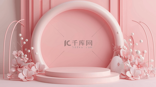 3D粉色质感花朵电商圆展台设计