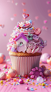 小甜点背景背景图片_六一儿童节卡通粉彩3D冰淇淋小屋子素材
