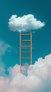 电商产品场景图背景图片_夏天白云和梯子概念场景背景图