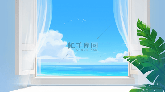 椰子树素材背景图片_夏天海边大窗海景海边场景素材