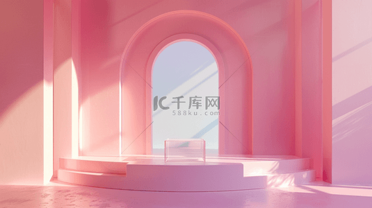 粉色展示台背景图片_618粉色拱门拱窗产品展示空间图片