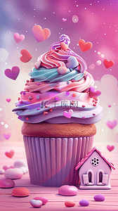 小甜点背景背景图片_六一儿童节卡通粉彩3D冰淇淋小屋子设计图