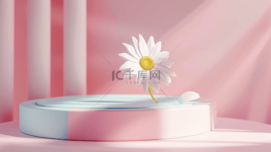柔和粉彩白色雏菊3D产品展示台图片