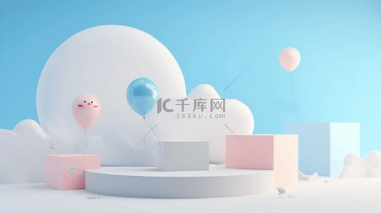 六一儿童节促销卡通3D白云气球展台设计