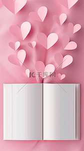 书卷打开背景图片_520粉色爱心和一本书背景图