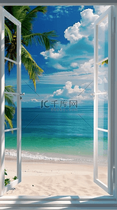 夏天风景海边大窗海景海边场景背景素材