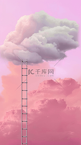 夏天粉色云朵和梯子概念场景背景图
