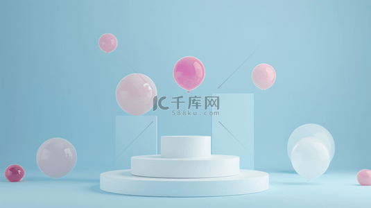 3d展台设计背景图片_六一儿童节促销卡通3D白云气球展台设计
