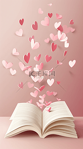 书卷打开背景图片_520粉色爱心和一本书设计图