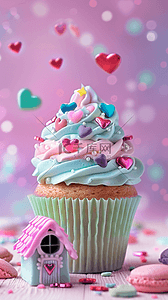 小甜点背景背景图片_六一儿童节卡通粉彩3D冰淇淋小屋子图片