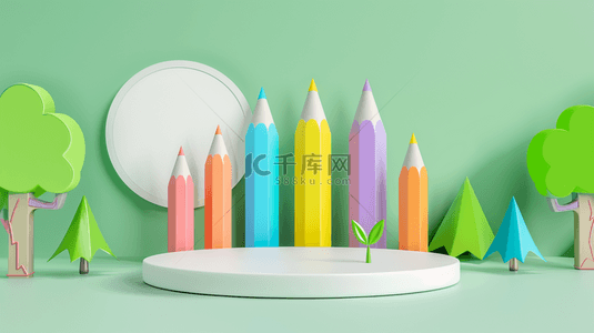 3d展台设计背景图片_六一儿童节促销3D铅笔积木展台设计
