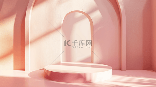 618收藏有礼背景图片_618粉色拱门拱窗产品展示空间设计