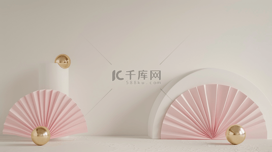 618粉白色中式扇子产品展示台设计