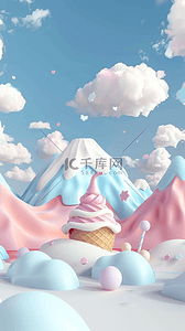 清凉冰淇淋背景图片_夏天清凉3D粉彩冰淇淋背景图片