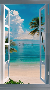 椰子树素材背景图片_夏天风景海边大窗海景海边场景素材