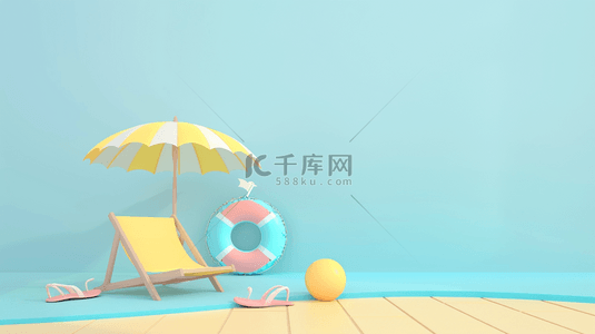 海滩沙滩背景图片_清新夏天3D海滩沙滩场景背景图