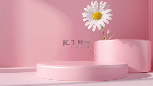 大促化妆品背景图片_柔和粉彩白色雏菊3D产品展示台背景