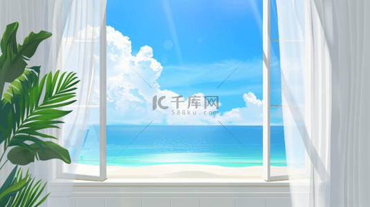 夏天海边大窗海景海边场景背景素材