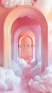 拱门背景图片_蓝粉色梦幻玻璃拱门概念空间场景设计