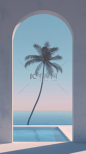 夏日拱门椰子树海边海景场景背景图片
