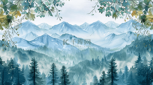 绘画艺术风格山脉树木风景的背景