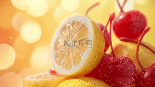 樱桃清新背景图片_清新清爽水果柠檬樱桃的背景