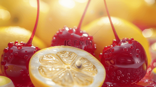 樱桃的水果背景图片_清新清爽水果柠檬樱桃的背景
