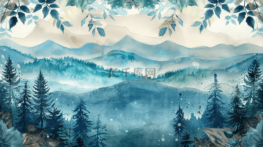 绘画艺术风格山脉树木风景的背景