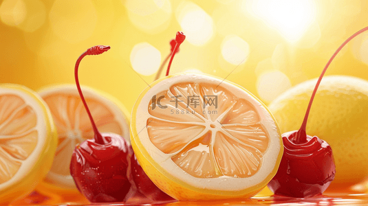 柠檬水果背景图片_清新清爽水果柠檬樱桃的背景