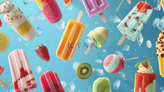 草莓清新背景图片_夏季凉爽冰糕场景草莓广告的背景