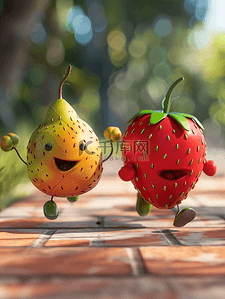 卡通可爱开心背景图片_可爱卡通水果立体仿真走动的背景