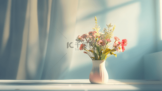 清新唯美阳光照射花瓶花朵的背景