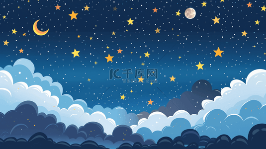 天空背景图片_绘画蓝色星空天空星星云彩的背景