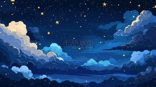 绘画蓝色星空天空星星云彩的背景