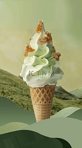 清凉冰淇淋背景图片_夏日清凉饮品抹茶味冰淇淋背景