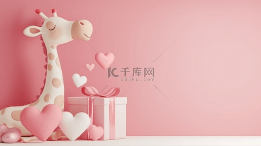 鹿卡通背景图片_粉色儿童节母婴促销3D小鹿礼物盒展台设计