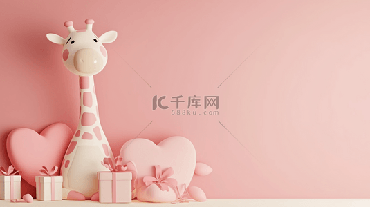 鹿卡通背景图片_粉色儿童节母婴促销3D小鹿礼物盒展台素材