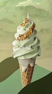 夏季清凉图背景图片_夏日清凉饮品抹茶味冰淇淋背景图