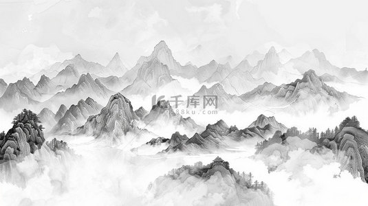 水墨高山背景图片_水墨高山云海合成创意素材背景