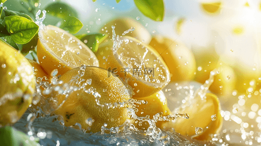 柠檬水果背景图片_夏日微景观水果飞溅水花光影背景