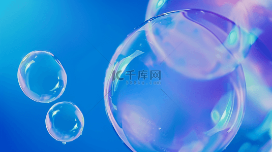 蓝气泡背景图片_蓝紫色618夏天补水透明玻璃质感气泡设计