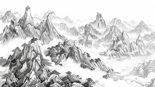 水墨高山云海合成创意素材背景