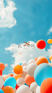 放飞你的梦想背景图片_六一儿童节梦想飞机彩色气球背景