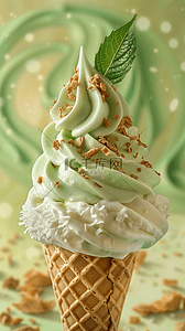 清凉冰淇淋背景图片_夏日清凉饮品抹茶味冰淇淋图片