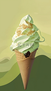 清凉冰淇淋背景图片_夏日清凉饮品抹茶味冰淇淋设计