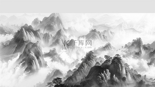 水墨高山云海合成创意素材背景