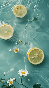 水柠檬背景图片_夏日清凉水面上的柠檬片和花朵3设计图