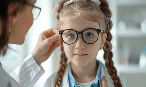 女医生给小女孩配眼镜