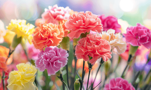 明亮多彩的康乃馨花花卉背景