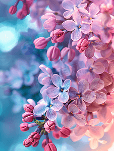 丁香叶摄影照片_明亮多彩的花朵丁香